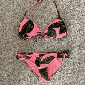 Pink & Green Bikini Palm Leaf Tropical Pattern